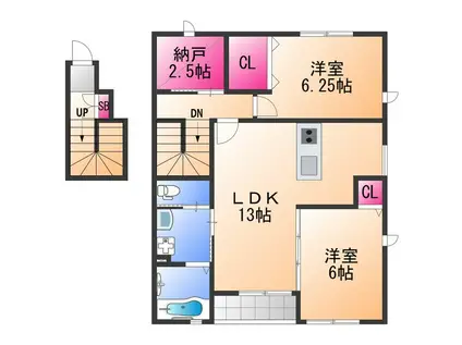 ベルリード阪南桜ヶ丘(2SLDK/2階)の間取り写真