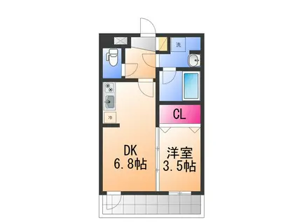マンションはりげん鳳(1DK/6階)の間取り写真