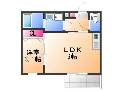 ジーメゾン上野町(1LDK/1階)の間取り写真