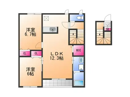 グランディール流木B棟(2LDK/2階)の間取り写真