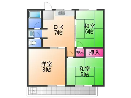 ハイツ川崎(3DK/2階)の間取り写真