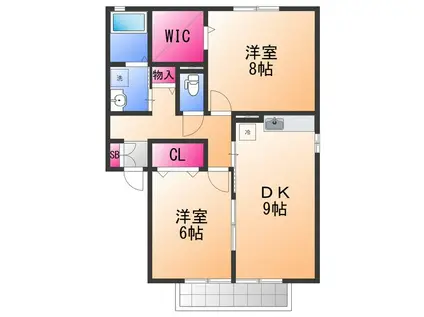 モア エクレール A棟(2DK/2階)の間取り写真