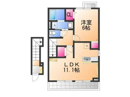 プラージュ・ミディ(1LDK/2階)の間取り写真