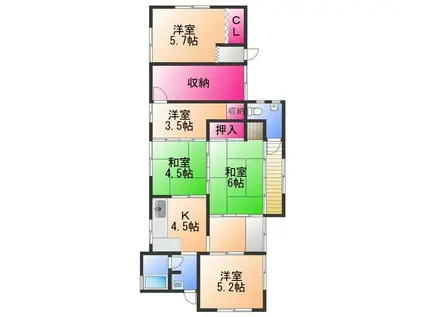 南海電鉄南海本線 淡輪駅 徒歩4分 2階建 築70年(5SK)の間取り写真