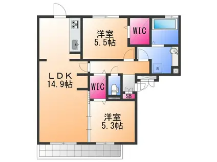 サニーヒルズ 泉大津 A棟(2LDK/2階)の間取り写真