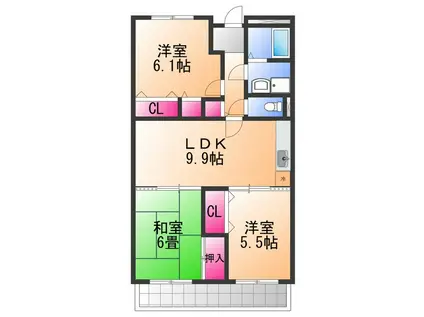 パンリーヴル(3DK/4階)の間取り写真