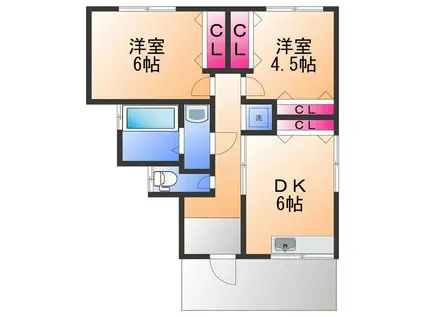 阪和線 鳳駅 徒歩12分 1階建 築21年(2DK)の間取り写真