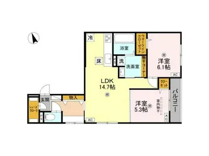 パサログランデ羽衣(2LDK/1階)の間取り写真