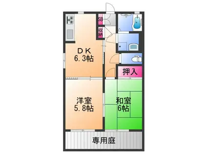 ひまわりハイツ(2DK/1階)の間取り写真