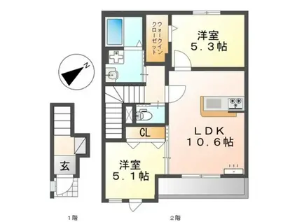 プロスパー(2LDK/2階)の間取り写真