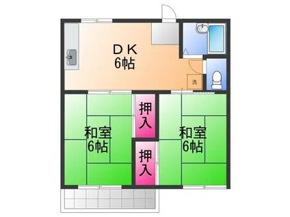 レインボー松本A棟(2DK/2階)の間取り写真