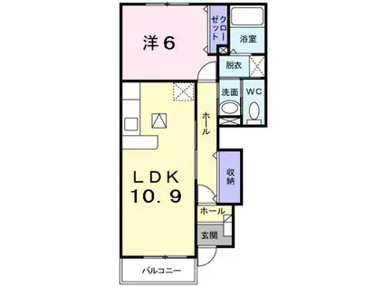 ウエストスクエアB棟(1LDK/1階)の間取り写真