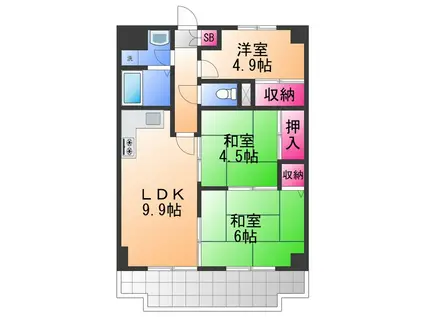 ビーチマンションⅡ(3LDK/4階)の間取り写真