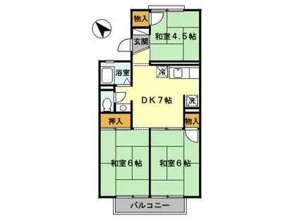 コスモ二色浜Ⅰ(3DK/2階)の間取り写真