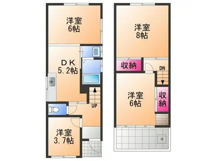 南海電鉄南海本線 尾崎駅 徒歩9分 2階建 築44年(4DK)の間取り写真