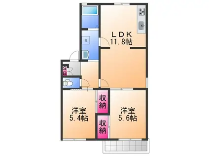 パ-クサイド木下(2LDK/2階)の間取り写真