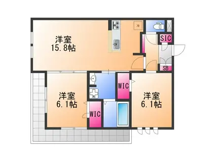 パサログランデ浜寺諏訪森Ⅱ(2LDK/1階)の間取り写真