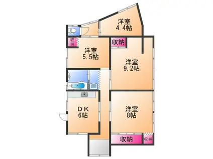 阪和線 熊取駅 徒歩19分 2階建 築50年(4DK)の間取り写真