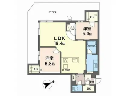 アルテーヌ浜寺元町(2LDK/1階)の間取り写真
