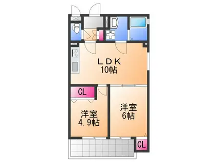 CASA CALMA菱木(2LDK/2階)の間取り写真