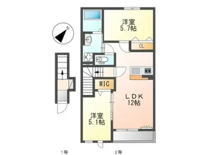 ガーデンハイム J.K(2LDK/2階)の間取り写真