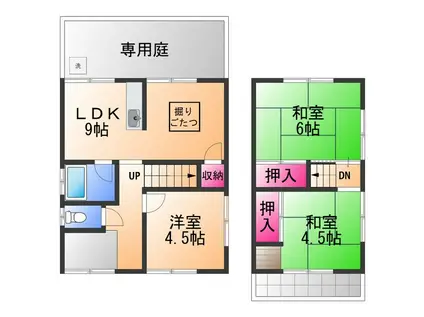 南海電鉄南海本線 鶴原駅 徒歩4分 2階建 築52年(3LDK)の間取り写真