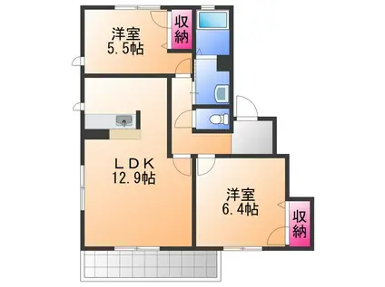ハリントンパーク(2LDK/2階)の間取り写真
