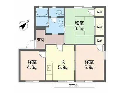サンハイツA棟(3K/1階)の間取り写真