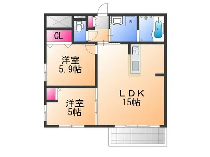 ハーベストコート伯太(2LDK/1階)の間取り写真