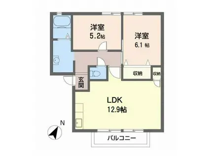 フレグランスアンナイA棟(2LDK/2階)の間取り写真