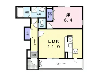 ここるガーデン(1LDK/1階)の間取り写真