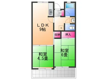 佐野湊団地 1号棟(2LDK/13階)の間取り写真