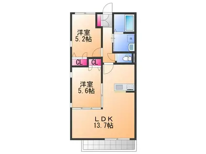 コートボナール1(2LDK/2階)の間取り写真
