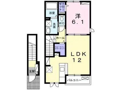 ハートランド美貴(1LDK/2階)の間取り写真