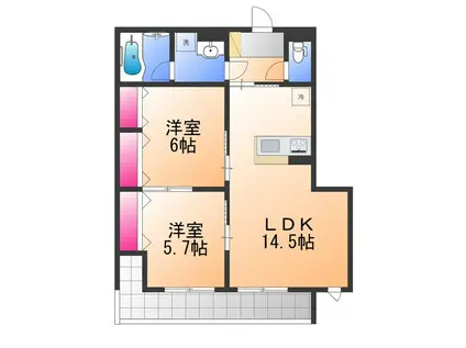 ユアメゾン加茂(2LDK/3階)の間取り写真