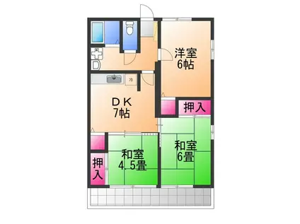 エムズ黒鳥B棟(3DK/1階)の間取り写真