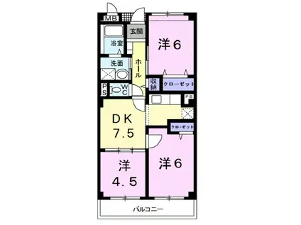 エスポアールパートⅢ(3DK/2階)の間取り写真