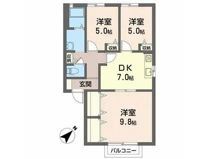ハイツ吉見(3DK/2階)の間取り写真
