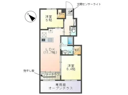 ラ・プリミェール翔(2LDK/1階)の間取り写真