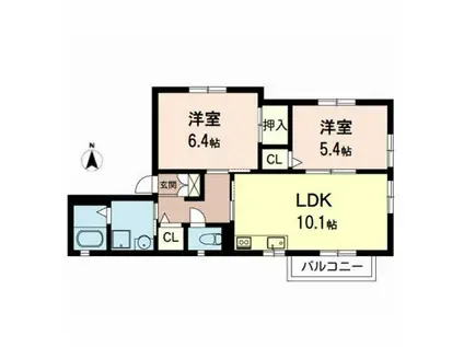 ファミール唐国Ⅱ(2LDK/2階)の間取り写真
