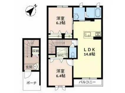 ベルナードブレイリー(2LDK/2階)の間取り写真