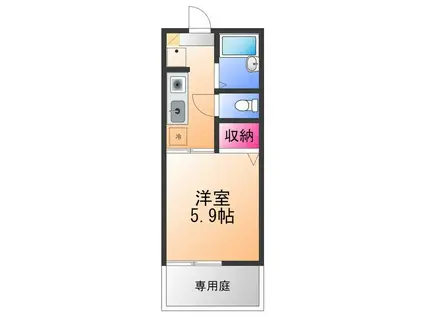 ピースフルB棟(1K/1階)の間取り写真