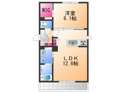 ふぁみりありんくうC(1LDK/1階)の間取り写真