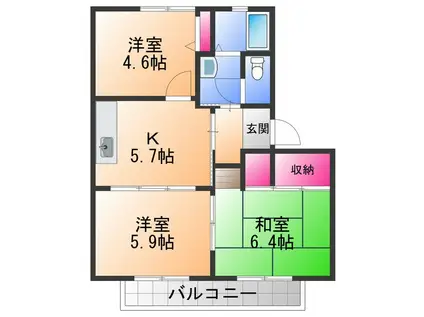 グランソレイユC(3K/2階)の間取り写真