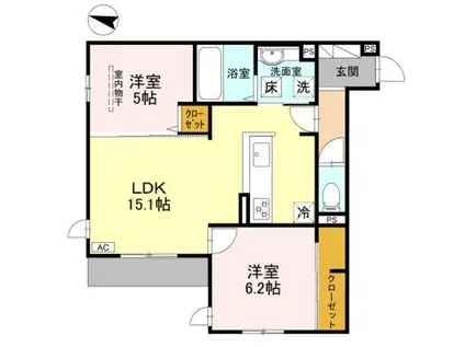 LIBERTY ISLAND(2LDK/1階)の間取り写真