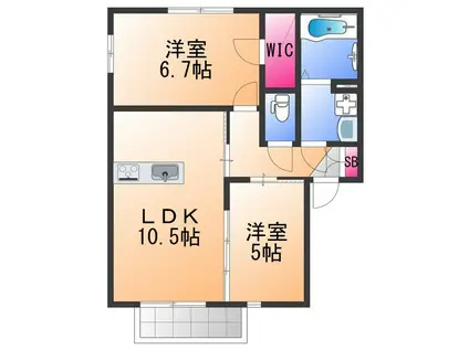 ミューズ二色B棟(2LDK/1階)の間取り写真