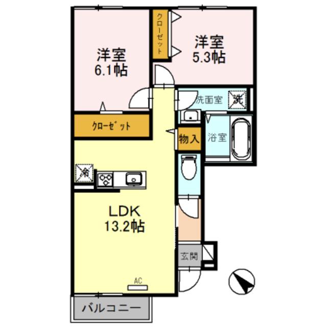 リミテッド A棟(2LDK/1階)の間取り写真