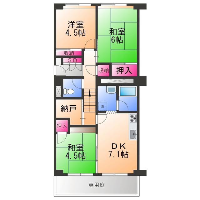 サンライズマンション岸和田上野町(3DK/1階)の間取り写真