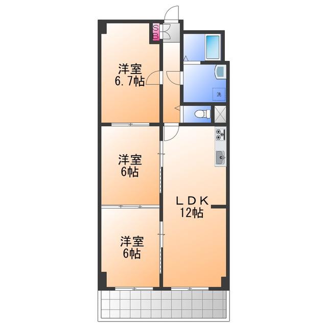 LCBコーポJ1号棟(3LDK/6階)の間取り写真