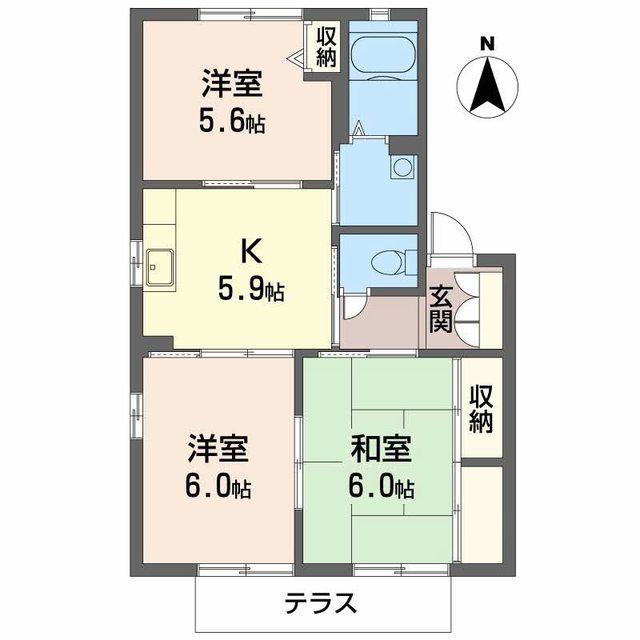 ヴィリジアンガーデンC(3K/1階)の間取り写真